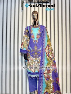 Purple Gul Ahmed Satrangi Lawn Cotton Readymade Suit with Printed Dupatta