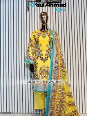 Yellow Gul Ahmed Satrangi Lawn Cotton Readymade Suit with Printed Dupatta