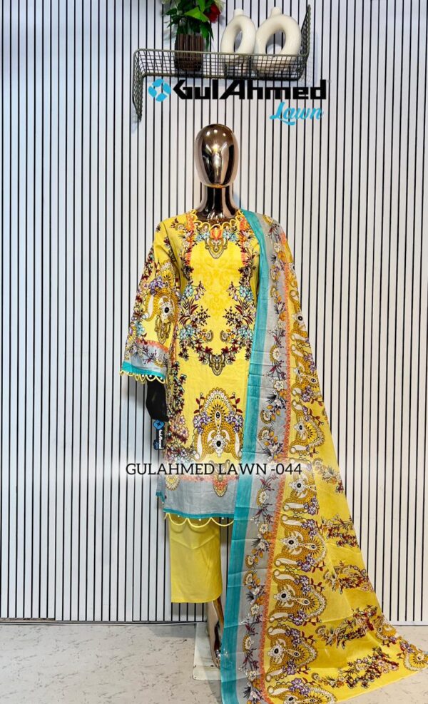 Yellow Gul Ahmed Satrangi Lawn Cotton Readymade Suit with Printed Dupatta