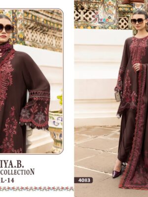Brown with Pink Maria B Exclusive Collection Vol-14 Rayon Embroidered Suit with Dupatta –