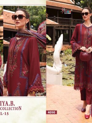 Maroon Maria B Exclusive Collection Vol-14 Rayon Embroidered Suit with Dupatta