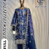 Navy Blue Al Huda Luxury Fully Stitched Designer Suit with Heavy Embroidery