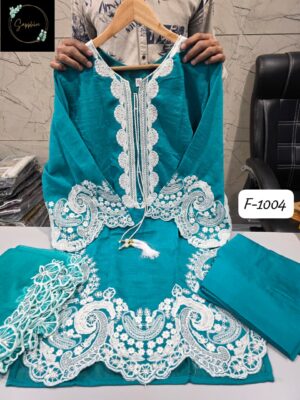 Sky Blue Farshi Salwar Special F-1004 | Vichitra Heavy Work Top with Farshi Gadhwal Bottom & Organza Dupatta