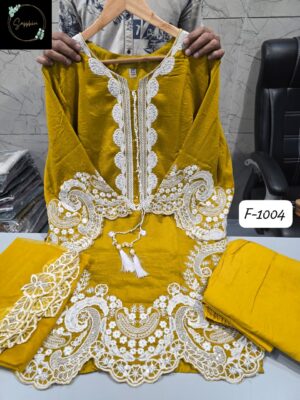 Yellow Farshi Salwar Special F-1004 | Vichitra Heavy Work Top with Farshi Gadhwal Bottom & Organza Dupatta