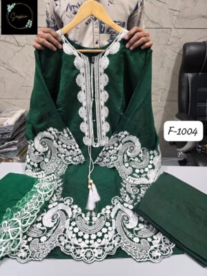 Green Farshi Salwar Special F-1004 | Vichitra Heavy Work Top with Farshi Gadhwal Bottom & Organza Dupatta