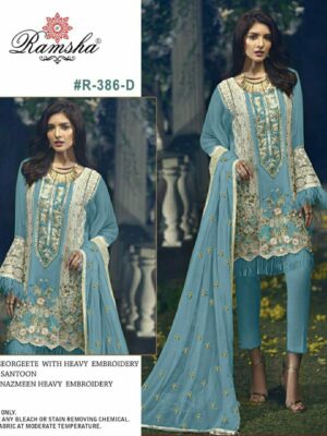 Light Blue Ramsha Super Hit Designer Suit – Premium Fabric | Ready to Ship