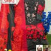 Black and Red Aasha Designer Pure Cotton Printed Suit with Patch Embroidery & Chiffon Dupatta