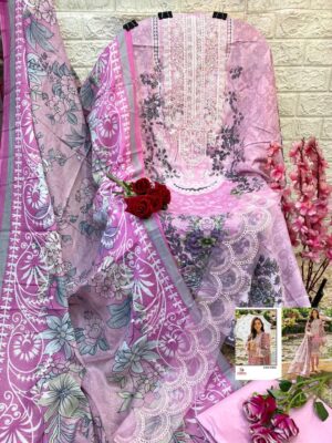 Pink and White Aasha Designer Pure Cotton Printed Suit with Patch Embroidery & Chiffon Dupatta