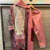 Shop Maria.B D.No 1042 ready-made cotton suit with lace dupatta and stitched pant. Available in XL & XXL. Price Rs 1400 with free shipping. Single piece only. Order now!