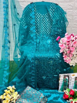Teal Designer Georgette Net & Organza Suit – Ready to Ship |