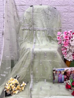 Pista Green Designer Georgette Net & Organza Suit – Ready to Ship |