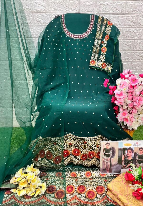 Green Designer Georgette Net & Organza Suit – Ready to Ship |