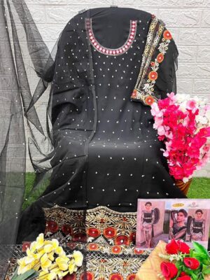 Black Designer Georgette Net & Organza Suit – Ready to Ship |