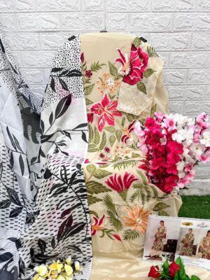 Cream Designer Georgette Net & Organza Suit – Ready to Ship |
