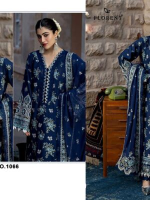 Navy Blue Rayon Cotton Embroidered Suit with Kota Checks Heavy Dupatta