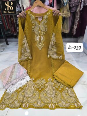 Yellow Bin Saeed IC Series Fancy Fabric Suit with Cutwork & Lakan