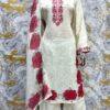 White with Red Premium Satin Suit with Chinnon Silk Dupatta