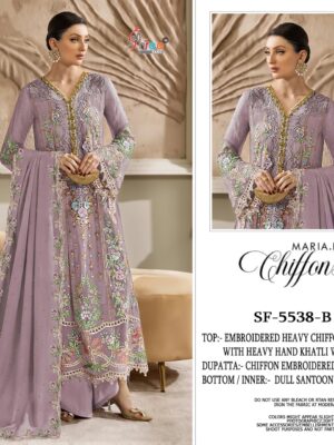 Light Purple Heavy Embroidered Chiffon Suit with Hand Khatli Work & Moti Dupatta