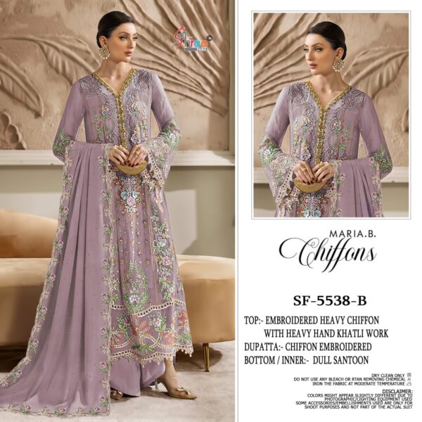 Light Purple Heavy Embroidered Chiffon Suit with Hand Khatli Work & Moti Dupatta