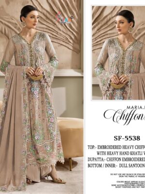 Beige Heavy Embroidered Chiffon Suit with Hand Khatli Work & Moti Dupatta
