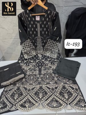 Black Bin Saeed IC Series Fancy Fabric Suit with Cutwork & Lakan
