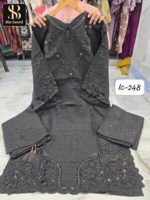 Black Bin Saeed IC Series Fancy Fabric Suit with Cutwork & Lakan