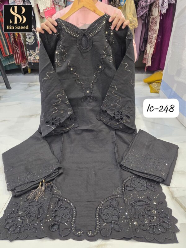 Black Bin Saeed IC Series Fancy Fabric Suit with Cutwork & Lakan