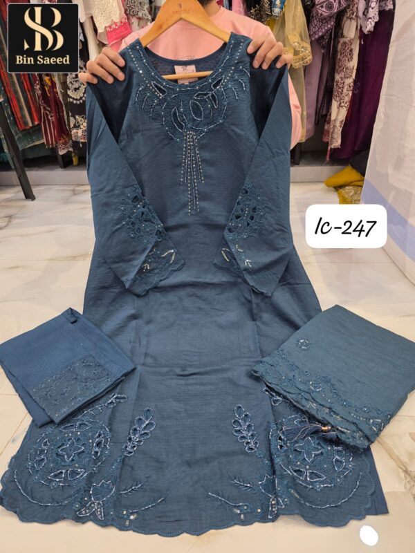 Teal Blue Bin Saeed IC Series Fancy Fabric Suit with Cutwork & Lakan