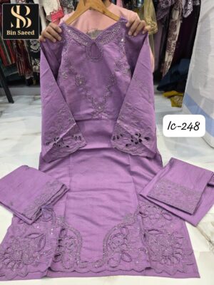 Lavender Bin Saeed IC Series Fancy Fabric Suit with Cutwork & Lakan