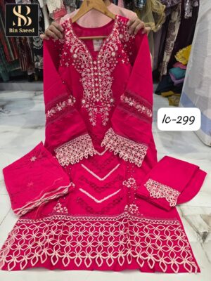 Pink Bin Saeed IC Series Fancy Fabric Suit with Cutwork & Lakan
