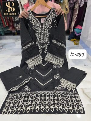 Black Bin Saeed IC Series Fancy Fabric Suit with Cutwork & Lakan