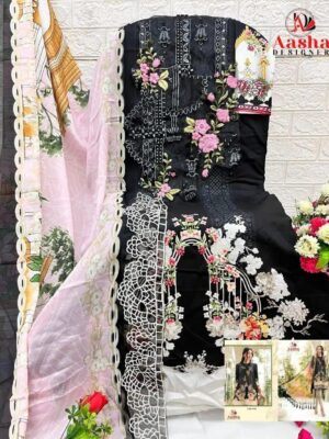 Black Aasha Designer Pure Cotton Printed Suit with Patch Embroidery & Cotton Dupatta