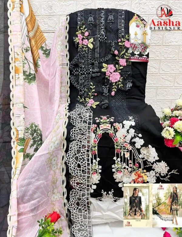 Black Aasha Designer Pure Cotton Printed Suit with Patch Embroidery & Cotton Dupatta