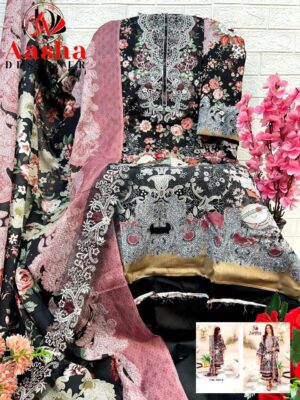 Black   Aasha Designer Pure Cotton Printed Suit with Patch Embroidery & Cotton Dupatta