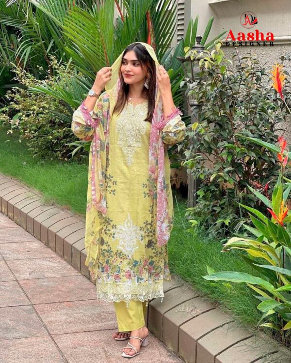 Yellow Aasha Designer Pure Cotton Printed Suit with Patch Embroidery & Cotton Dupatta