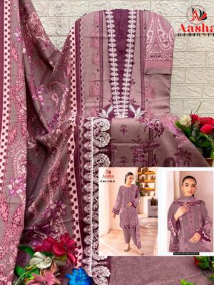 Pinkish Purple Aasha Designer Pure Cotton Printed Suit with Patch Embroidery & Cotton Dupatta