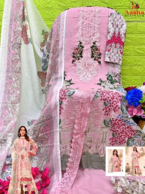 Pink Aasha Designer Pure Cotton Printed Suit with Patch Embroidery & Cotton Dupatta