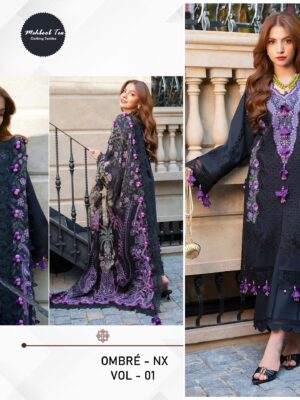 Black and Purple Mehboob Tex Ombre Starlet Lawn Collection-26 Pure Cotton Embroidered Suit with Cotton Dupatta