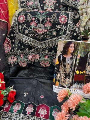 Black Pakistani Organza Embroidered Suit Set – Pure Organza Top