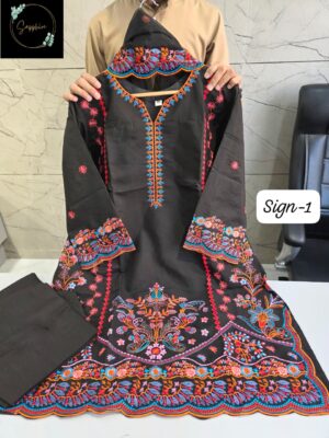 Black Sapphire Roman Silk Embroidered Readymade Suit with Organza Dupatta