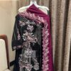 Black Readymade Georgette Embroidered Suit with Dupatta