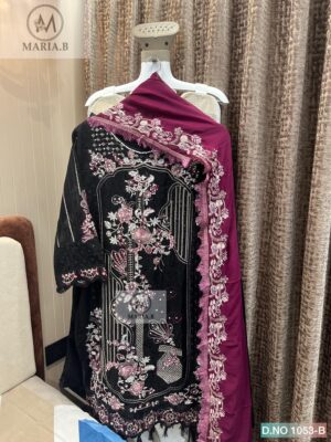 Black Readymade Georgette Embroidered Suit with Dupatta