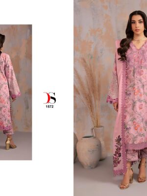 Pink Premium Viscose Rayon Embroidered Suit Set with Cotton Mal Dupatta