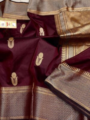 Deep Maroon Pure Handloom Katan Silk Saree with Antique Zari | Silk Mark Certified