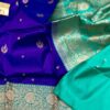 Violet and Teal Green Pure Handloom Katan Silk Saree with Antique Zari | Silk Mark Certified
