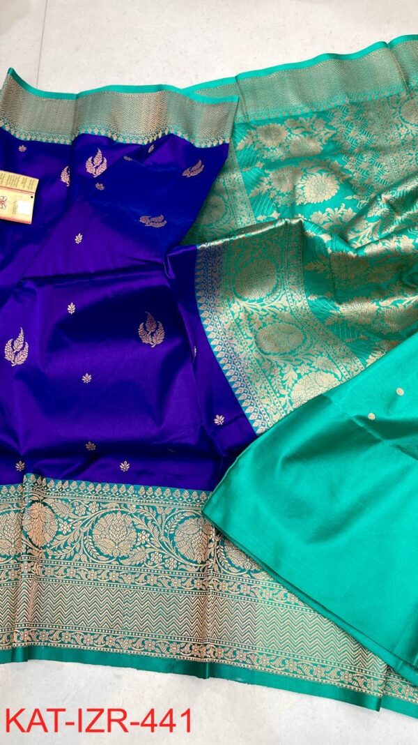 Violet and Teal Green Pure Handloom Katan Silk Saree with Antique Zari | Silk Mark Certified