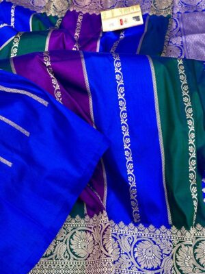 Royal Blue Pure Handloom Katan Silk Saree with Antique Zari | Silk Mark Certified