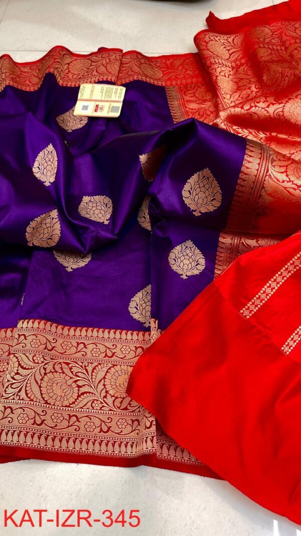 Purple and Red Pure Handloom Katan Silk Saree with Antique Zari | Silk Mark Certified