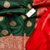 Green and Red Pure Handloom Katan Silk Saree with Antique Zari | Silk Mark Certified