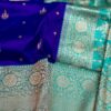 Royal Blue and Teal Green Pure Handloom Katan Silk Saree with Antique Zari | Silk Mark Certified